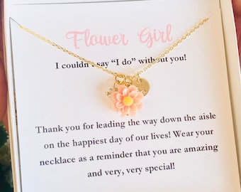 Flower Girl Necklace, Personalized Necklace With Initial Charm, Thank You For Being My Flower Girl Gift For Girls, Flower Girl Proposal