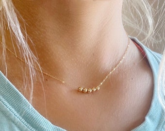 Add A Bead necklace, dainty gold layering necklace, gold beaded necklace, 14 k gold filled choker necklace, floating add a bead jewelry gift