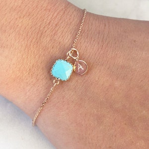 Birthstone initial bracelet, Personalized birthstone bracelet with monogrammed initial charm, Birthday gift for women, Christmas gift idea