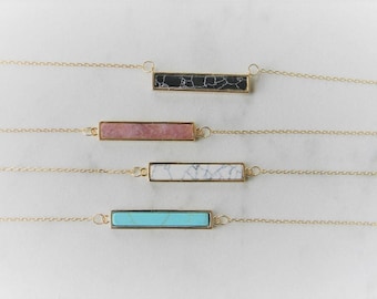 Bar Necklace, Gemstone Bar Necklace, Gemstone Necklace, Horizontal Bar Necklace, Layering Necklace, Gift for Women, Christmas Gift