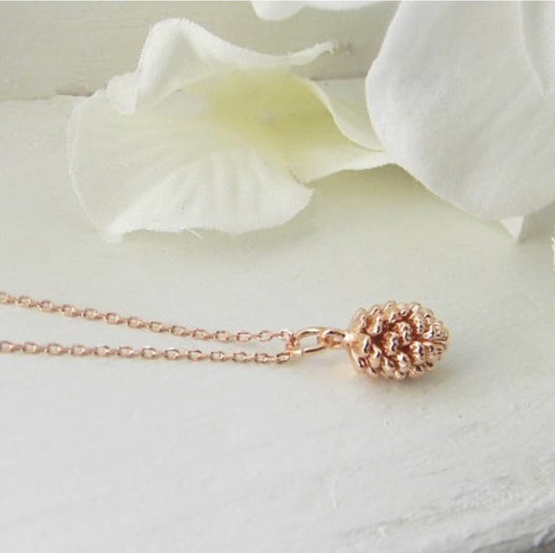 Rose Gold Necklace. Pine Cone Necklace. Bridesmaid Gift. Bridesmaid Jewelry. Dainty Pinecone Necklace. Rose Gold Jewelry. Mothers Day Gift image 1