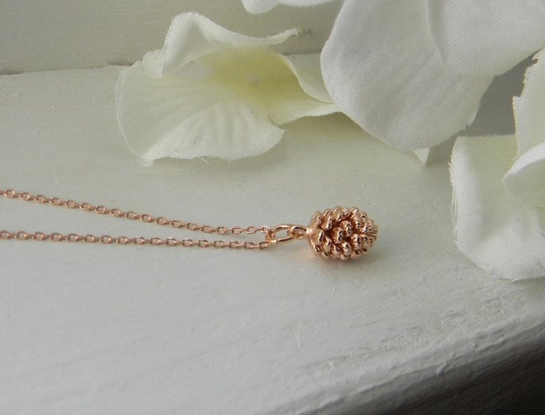 Rose Gold Necklace. Pine Cone Necklace. Bridesmaid Gift. Bridesmaid Jewelry. Dainty Pinecone Necklace. Rose Gold Jewelry. Mothers Day Gift image 2