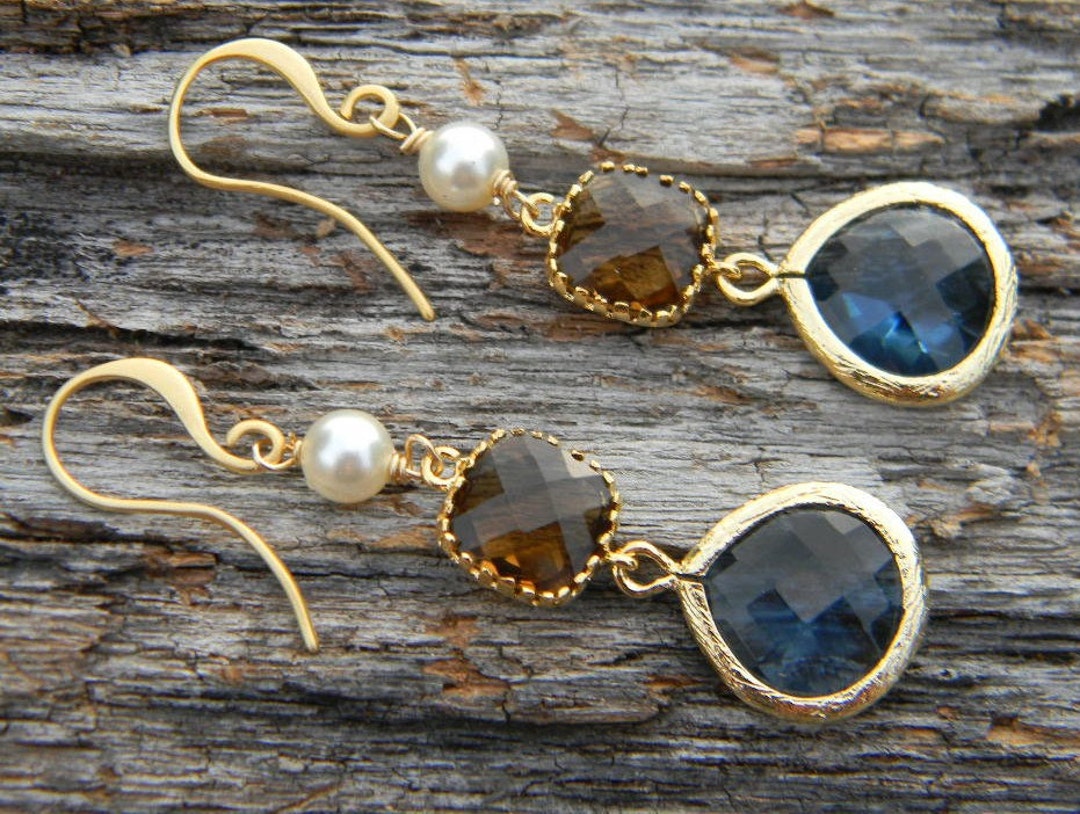 Navy Earrings Bridesmaid Earrings Wedding Earrings Statement Earrings ...