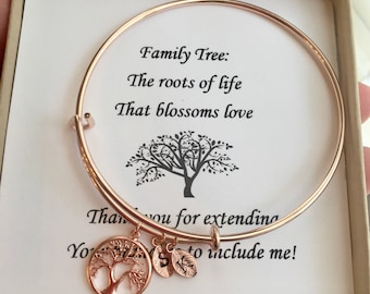 Rose gold bangle, family tree bangle, personalized bangle, mother of the groom gift, mother of the bride gift, personalized bracelet