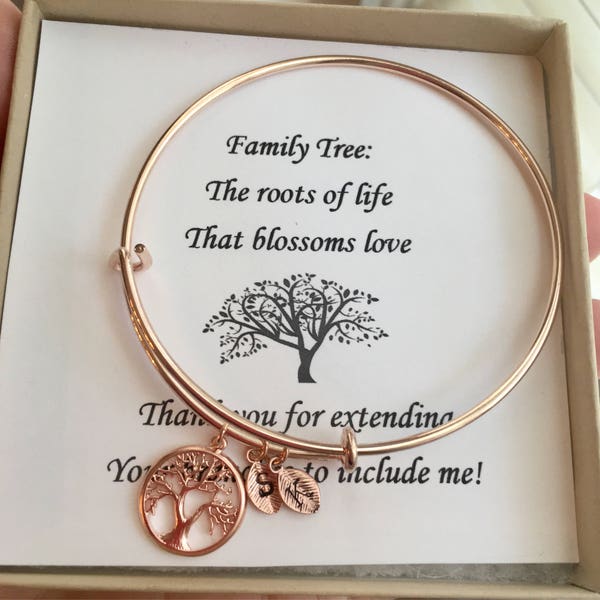 Family tree bracelet • personalized gift • mother of the groom gift • mother of the bride gift • rose gold bangle