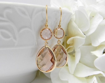 Champagne Earrings / Peach Earrings / Dangle Earrings /  Bridesmaid Earrings / Gold Earrings / Blush Bridesmaid Earrings / Bridesmaid Gift