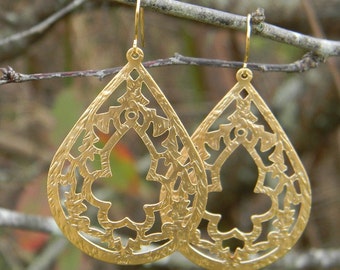 Gold Peacock Filigree Dangle Earrings