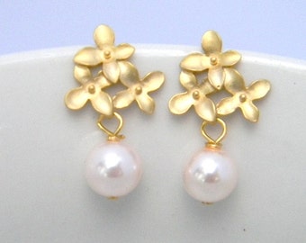 Bridesmaid Earrings, Dangle Earrings, Pearl Earrings, Wedding Earrings, Junior Bridesmaid Earrings, Flower Girl Jewelry, Post Earrings