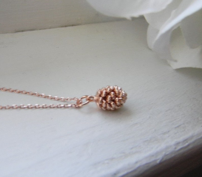 Rose Gold Necklace. Pine Cone Necklace. Bridesmaid Gift. Bridesmaid Jewelry. Dainty Pinecone Necklace. Rose Gold Jewelry. Mothers Day Gift image 3