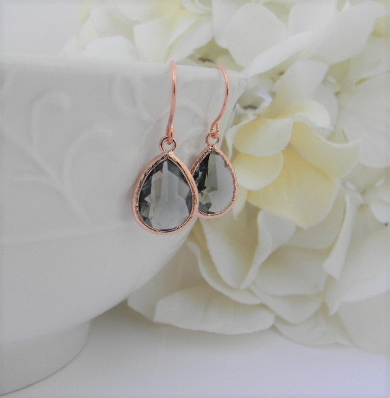 Rose Gold Earrings Dangle Earrings Gray Earrings Wedding Earrings Bridesmaid Gift Rose Gold Bridesmaid Earrings Gift Idea