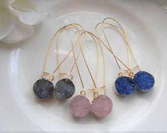 Pendientes Druzy, Pendientes Druzy Dangle, Pendientes Druzy Oro, Elige Tu Color Pendientes Druzy, Regalo para Mujer, Regalo para Ella, Regalo de Navidad