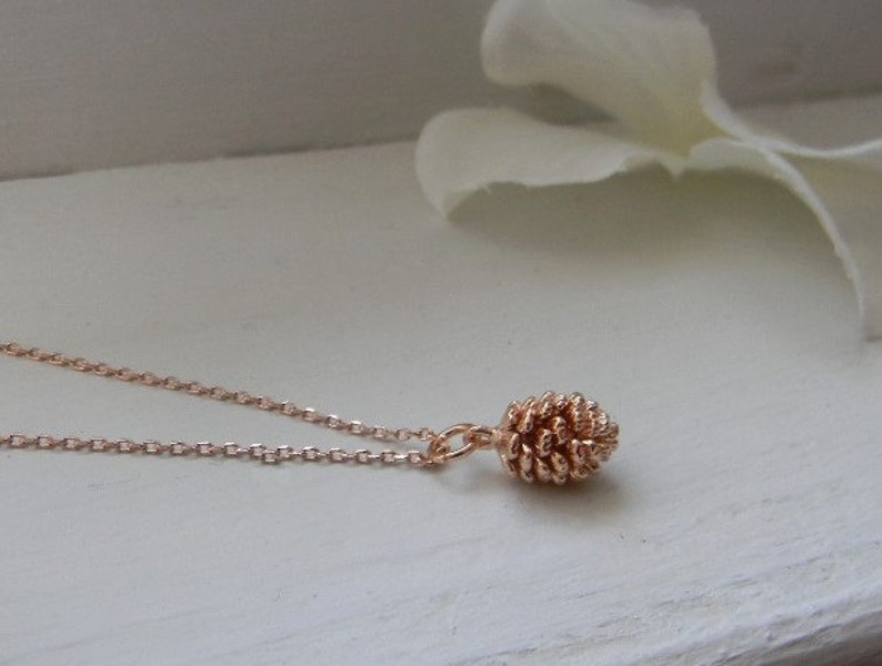 Rose Gold Necklace. Pine Cone Necklace. Bridesmaid Gift. Bridesmaid Jewelry. Dainty Pinecone Necklace. Rose Gold Jewelry. Mothers Day Gift image 4