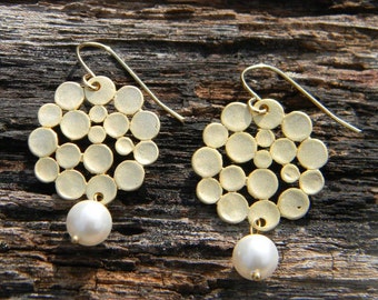 Gold  Bubble and Pearl Earrings Dangle Earrings, Bridal Earrings, Drop Earrings