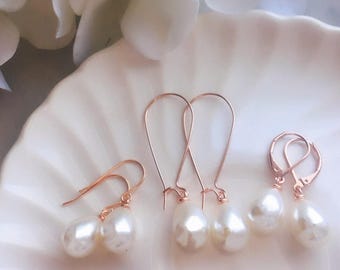 Rose Gold Pearl Earrings Bridesmaid Gift Bridesmaid Earrings Bridal Earrings Bridesmaid Jewelry Set  Rose Gold Jewelry Bridesmaid Gift