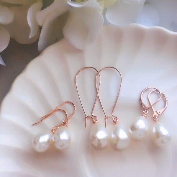 Rose Gold Pearl Earrings Bridesmaid Gift Bridesmaid Earrings Bridal Earrings Bridesmaid Jewelry Set  Rose Gold Jewelry Bridesmaid Gift