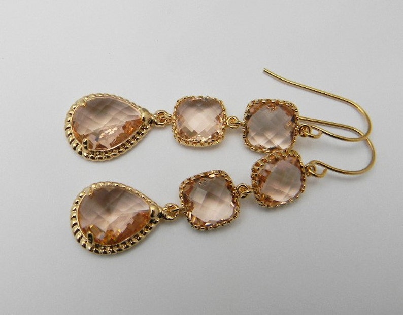 Peach Champagne Blush Wedding Earrings Champagne Bridesmaid Earrings Gold Earrings Bridesmaid Gift Peach Dangle Earrings Gift