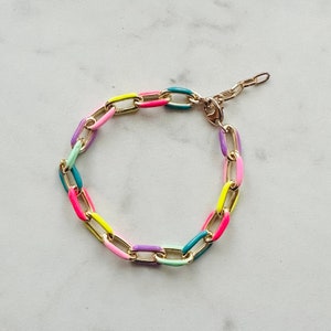 Colorful Enamel and Gold Paperclip Chain Bracelet, Modern Colorful Friendship Bracelet, Multicolor Bracelet, Christmas Present, Gift for Her