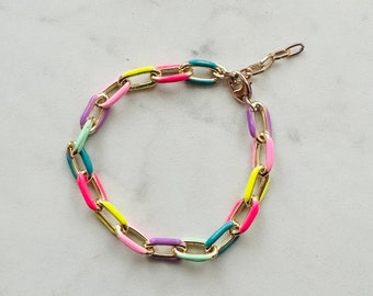 Colorful Enamel and Gold Paperclip Chain Bracelet, Modern Colorful Friendship Bracelet, Multicolor Bracelet, Christmas Present, Gift for Her