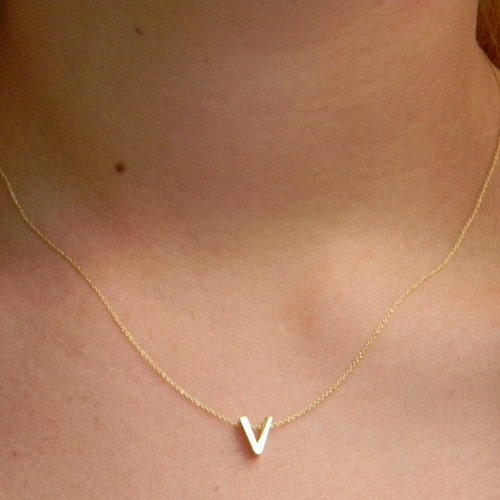 Tiny Gold Initial Necklace Letter Necklace Personalize Etsy