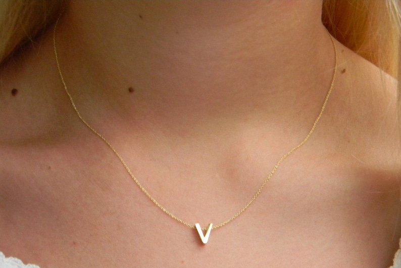 Tiny Initial Necklace Gold Initial Necklace Letter Etsy