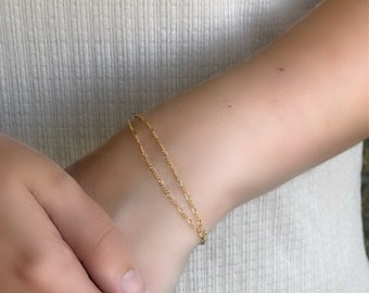 Dainty gold bracelet, delicate layering bracelet, dainty bracelet, tiny gold bracelet, gold bracelets for women, dainty figaro bracelet