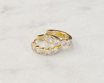 Huggie Hoop Earrings • Small Gold CZ Diamond Hoop Earrings • One Touch Pave Diamond Hoop CZ Earrings • Minimalist Earrings • Gift for Her