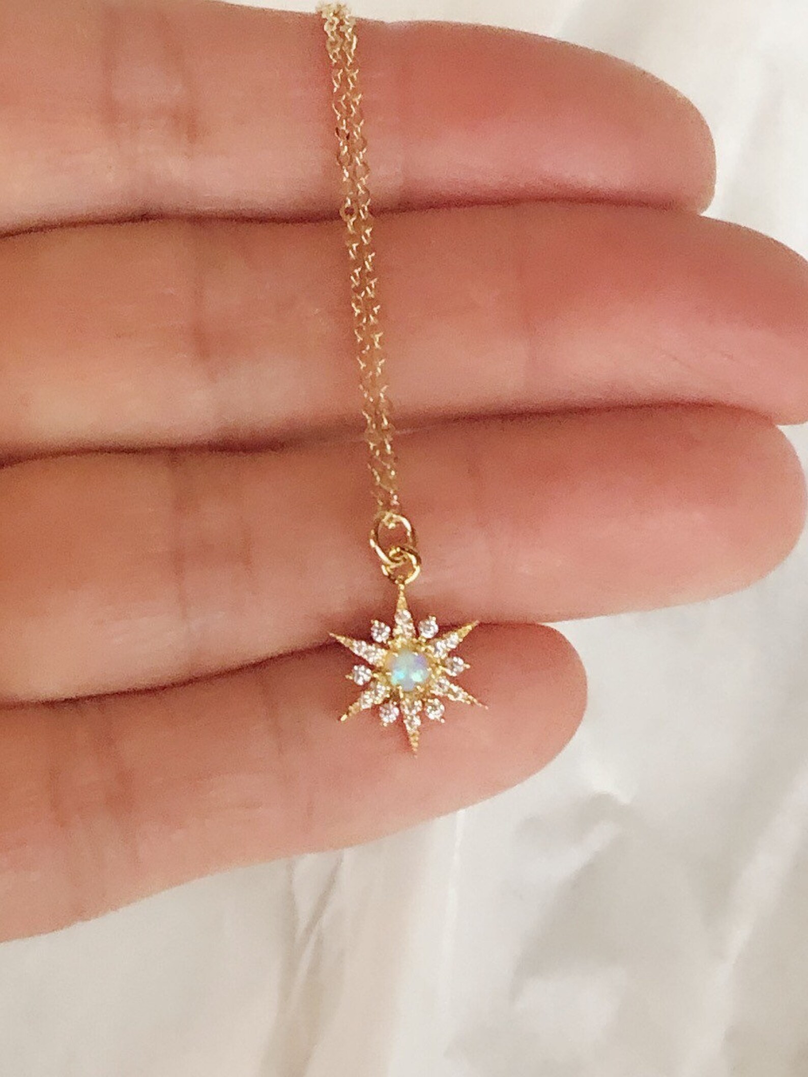 Opal Necklace Opal North Star Necklace Opal Celestial Etsy