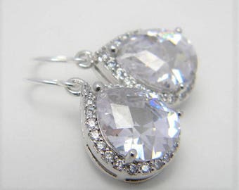 Bridesmaid Gift, Bridesmaid Jewelry, Bridal Earrings, Cubic Zirconia, Crystal Earrings, Silver Earrings, Bridesmaid Earrings, Gift for Her