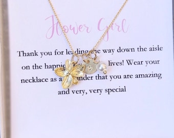 Gold flower girl necklace, toddler flower girl set, personalized flower girl gift, flower girl jewelry, little girl necklace