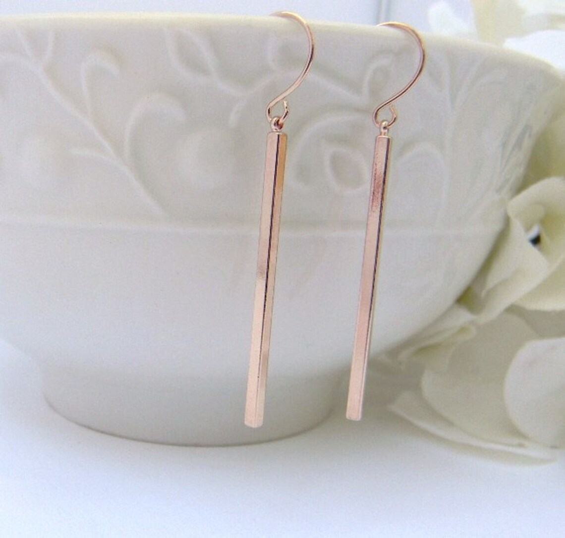 Rose gold bar earrings Minimalist Rose Gold Earrings Rose Etsy