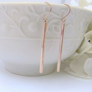 Slim Minimalist  Rose Gold Earrings- Rose Gold Skinny Bar Earrings - Simple Bar Dangle Earrings - Rose Gold Bar Earrings- Gift For Her