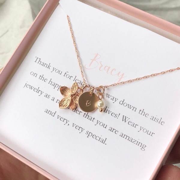 Rose gold flower girl necklace, toddler flower girl set, personalized flower girl gift, flower girl jewelry, little girl necklace