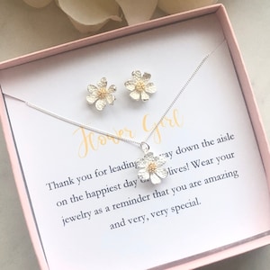 Flower girl necklace and earrings, flower girl set, personalized flower girl gift, flower girl proposal jewelry, little girl necklace