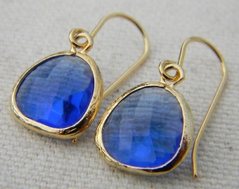 Colbalt Blue and Gold Earrings-Dangle Earrings-Drop Earrings-Bridesmaid Gift