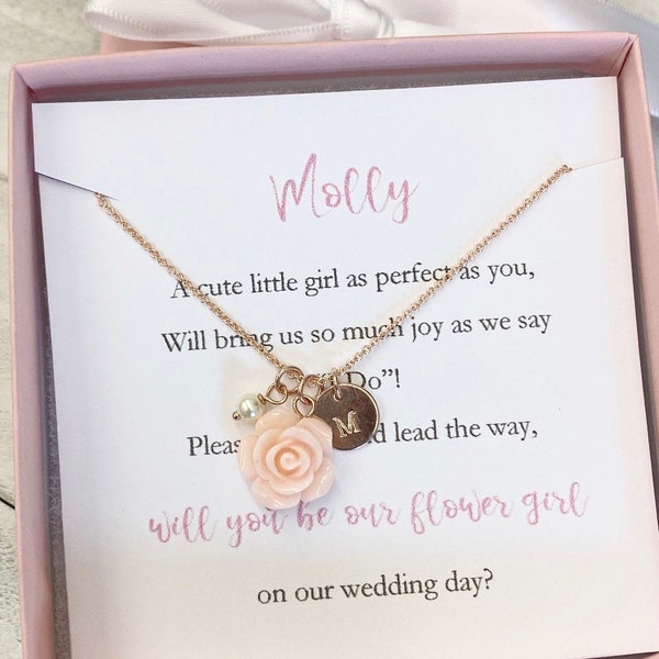 Flower girl proposal necklace, flower girl necklace, personalized initial flower girl gift, will you be my flower girl gift