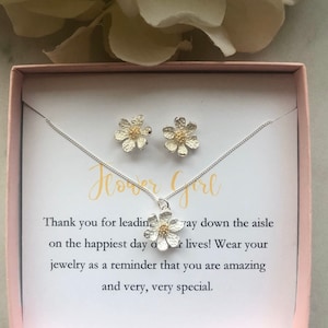 Flower girl necklace and earrings, flower girl set, personalized flower girl gift, flower girl proposal jewelry, little girl necklace image 3