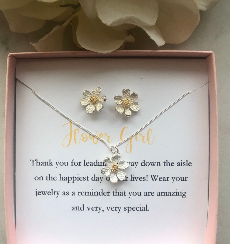 Flower girl necklace and earrings, flower girl set, personalized flower girl gift, flower girl proposal jewelry, little girl necklace image 3