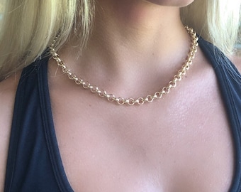 Chunky Gold Choker, Link Chain Necklace, Chunky Gold Necklace, Thick Chain, Gold Link Chain Choker Necklace