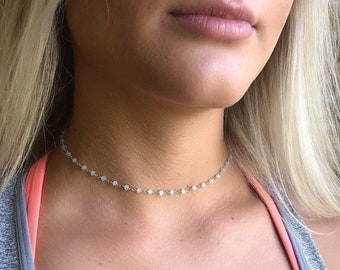 Rosary necklace, beaded choker necklace, gemstone choker necklace, dainty choker necklace, layering necklace, everyday necklace, gift