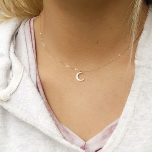 Crescent moon necklace, Dainty gold necklace, cresent moon choker, gold layering necklace, crescent moon charm, silver or gold crescent moon