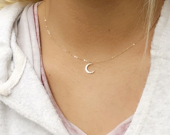 Crescent moon necklace, Dainty gold necklace, cresent moon choker, gold layering necklace, crescent moon charm, silver or gold crescent moon