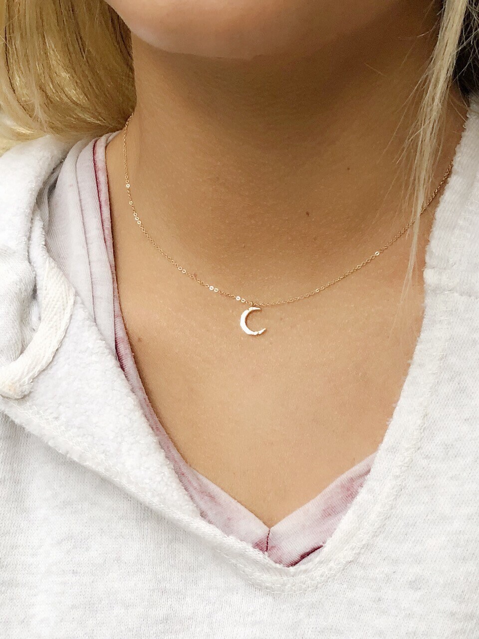 Crescent Moon Necklace Dainty Gold 