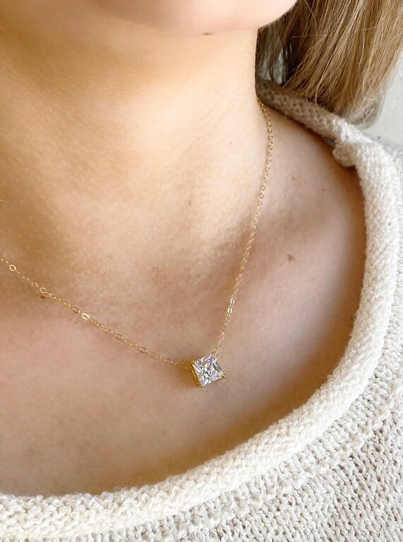 Floating cz solitaire necklace shop