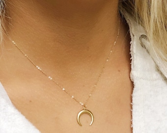 Gold horn necklace. Gold crescent necklace. Gold double horn necklace. Gold crescent moon necklace. Dainty gold necklace