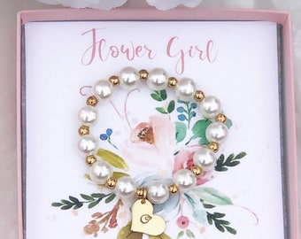 Flower girl bracelet personalized Flower girl proposal gift idea Personalized flower girl bracelet pearl bracelet for girls