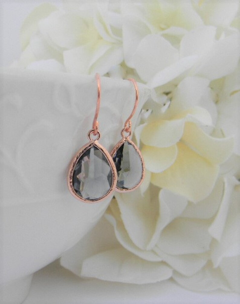 Rose Gold Earrings Dangle Earrings Gray Earrings Wedding Earrings Bridesmaid Gift Rose Gold Bridesmaid Earrings Gift Idea
