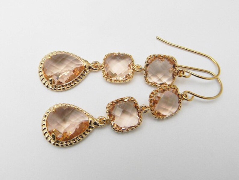 Peach Champagne Blush Wedding Earrings Champagne Bridesmaid Earrings Gold Earrings Bridesmaid Gift Peach Dangle Earrings Gift