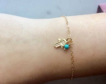 Hamsa bracelet, dainty bracelet, layering bracelet, hamsa jewelry, evil eye bracelet, gold bracelet, gift for women