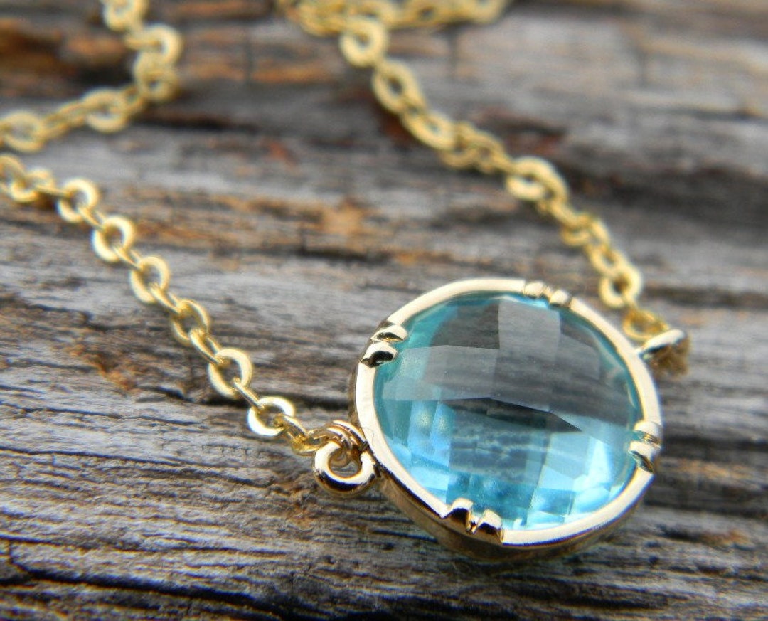Aquamarine Necklace Gold Necklace Bridal Jewelry Bridesmaid - Etsy