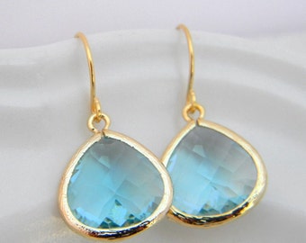 Aquamarine  Earrings- March Birthstone - March Birthday - Gold Earrings - Bridesmaid Gift - Aquamarine Gem Earrings - Wedding Jewelry